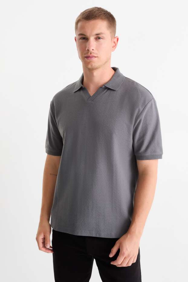 Bărbați - Tricou polo tricotat - regular fit - gri închis