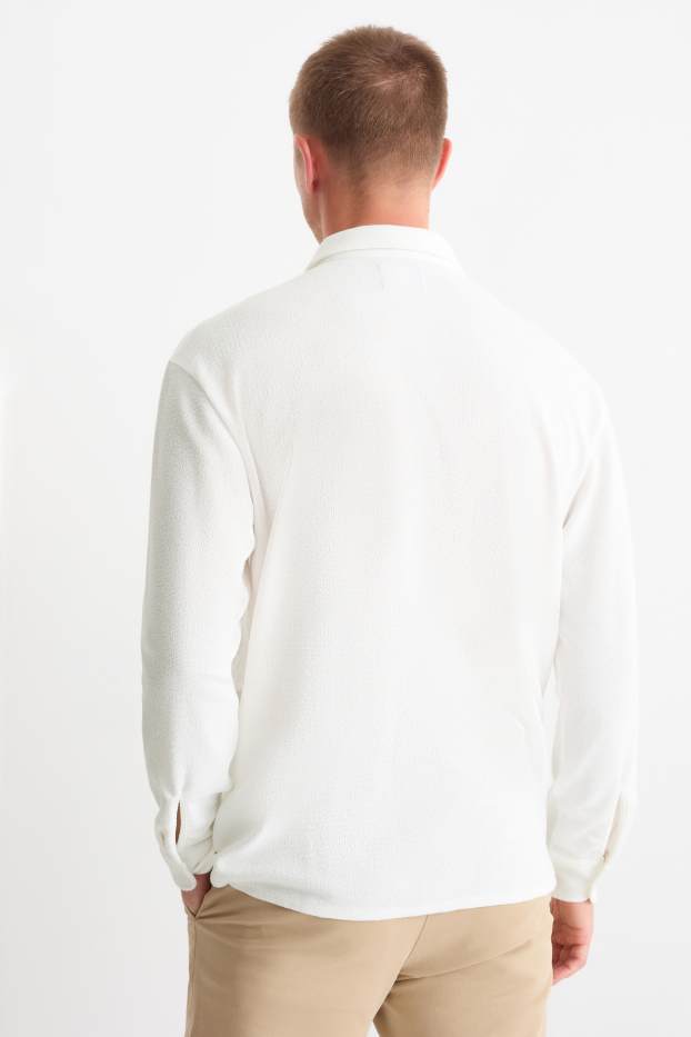 Men - Knitted shirt - loose fit - lapel collar - ribbed - cremewhite