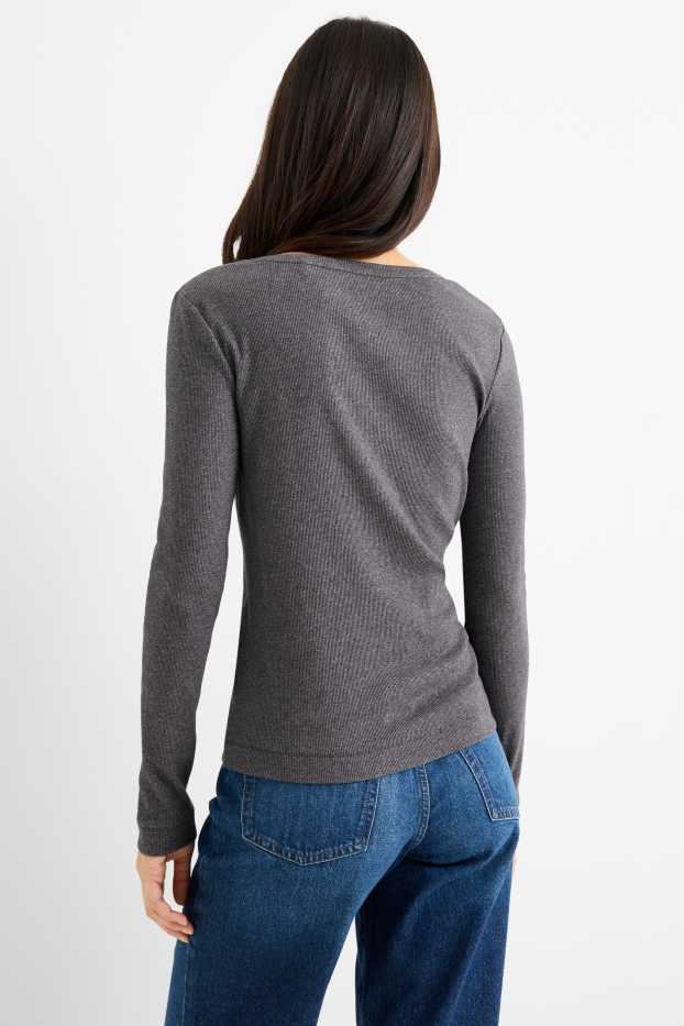 Damen - Henley-Shirt - Slim Fit - gerippt - dunkelgrau