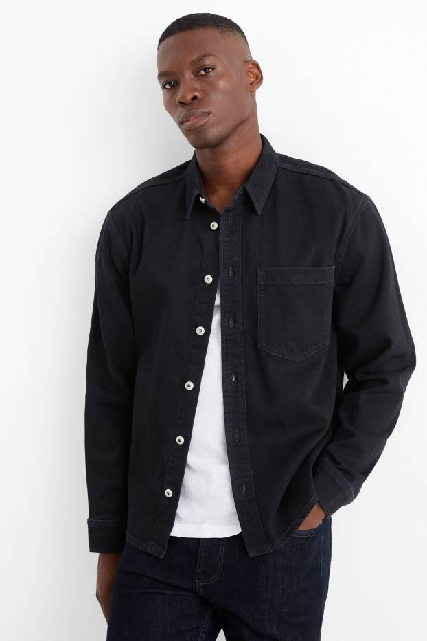 Men - Denim shirt jacket - regular fit - kent collar - denim-dark blue