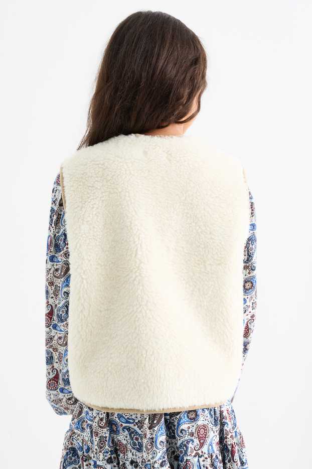 Copii - Fete - Vestă din piele shearling sintetică - alb-crem