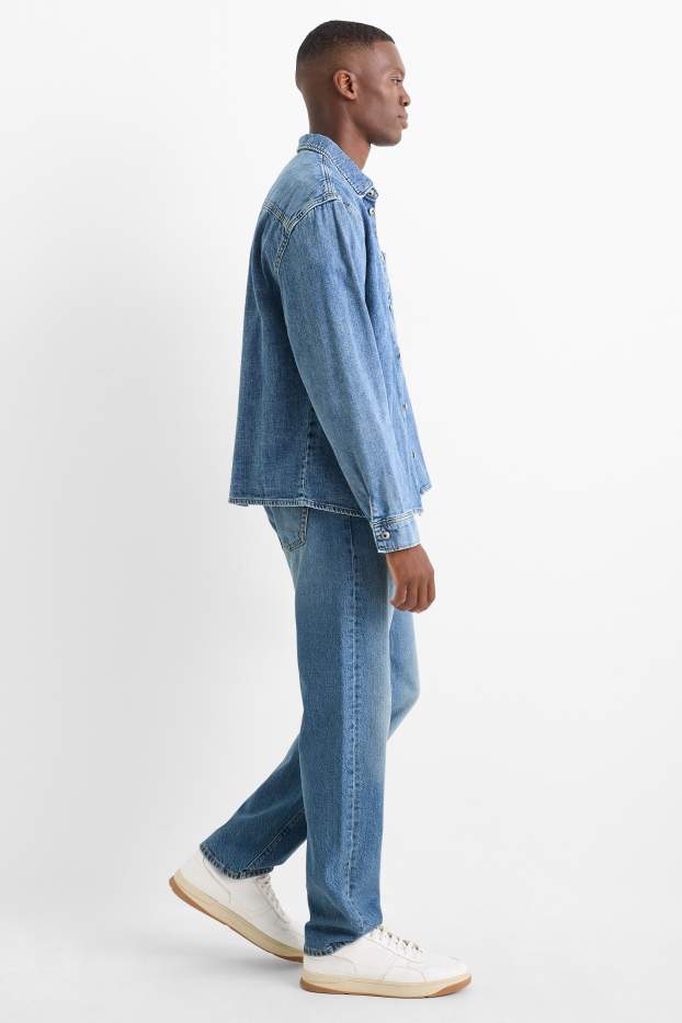 Bărbați - Regular jeans cu fentă cu nasturi - denim-albastru