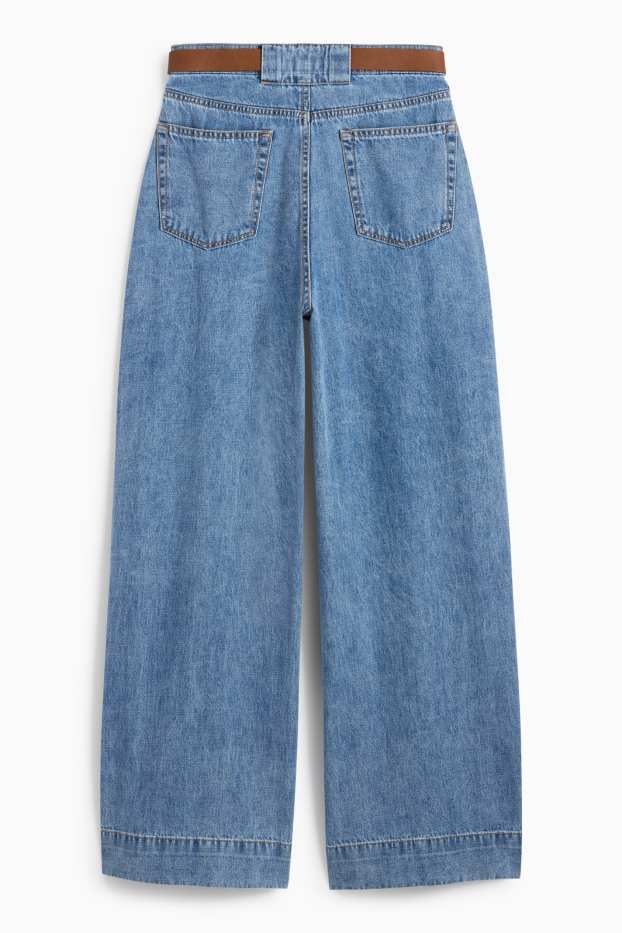 Femei - Wide leg jeans cu curea - talie medie - denim-albastru deschis
