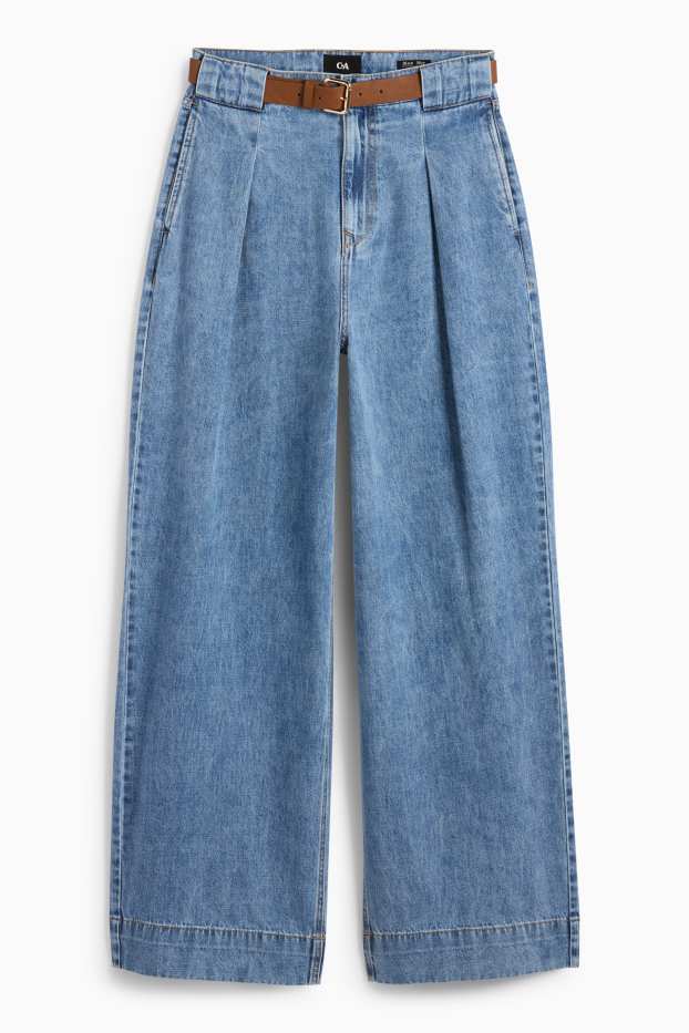 Femei - Wide leg jeans cu curea - talie medie - denim-albastru deschis