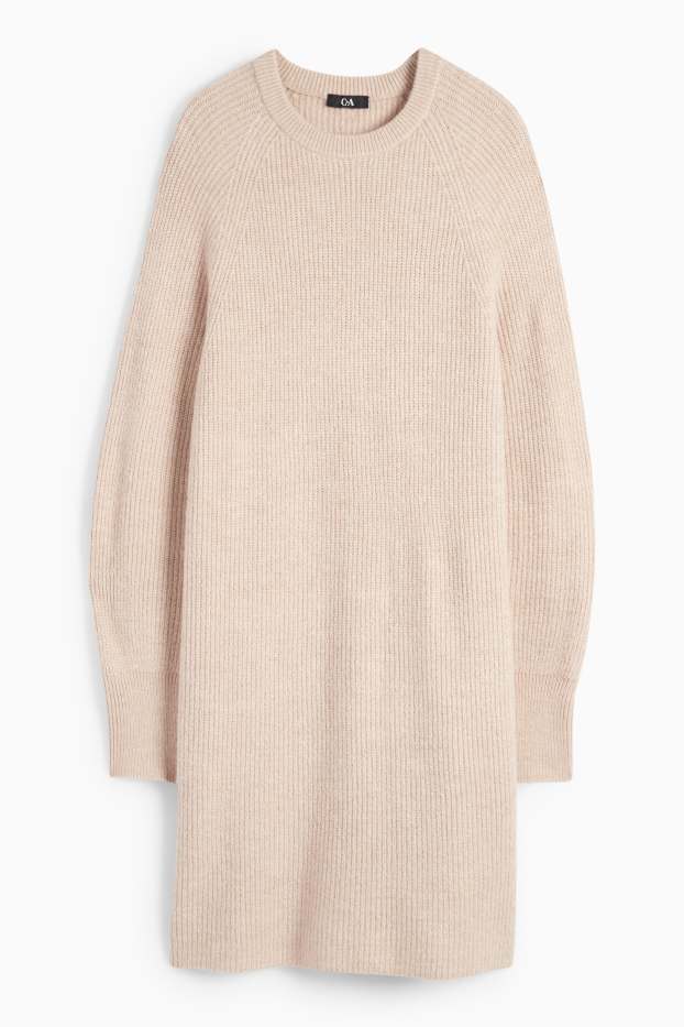 Femei - Rochie tricotată - reiată - bej deschis