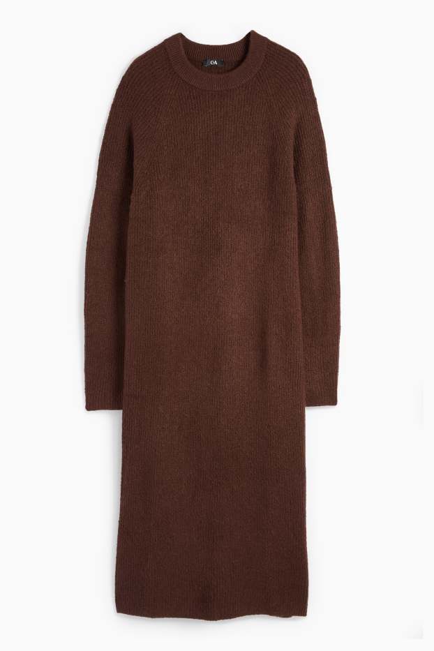 Femei - Rochie tricotată - reiată - maro închis