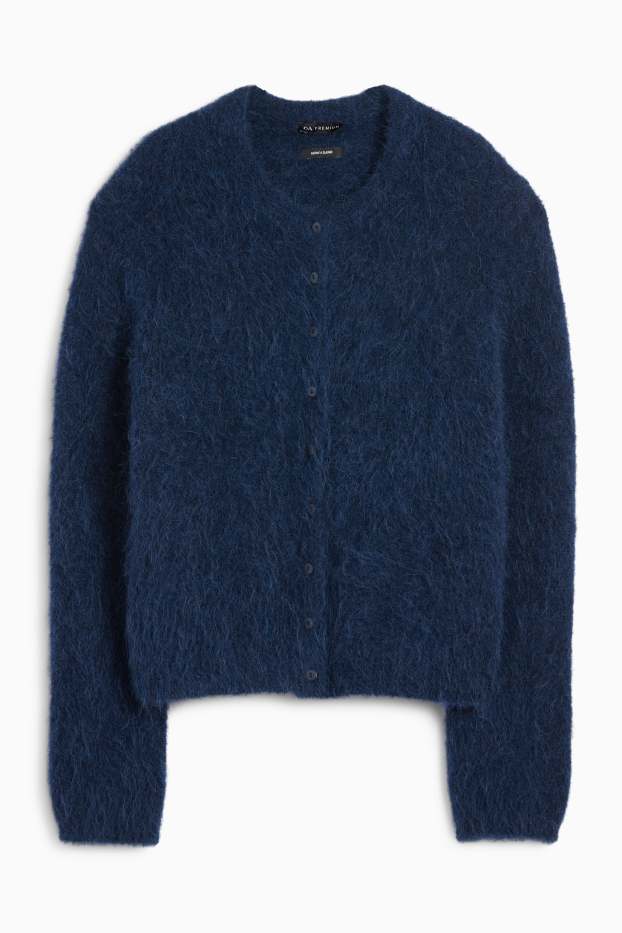 Femei - Cardigan tricotat - amestec de alpaca - albastru închis