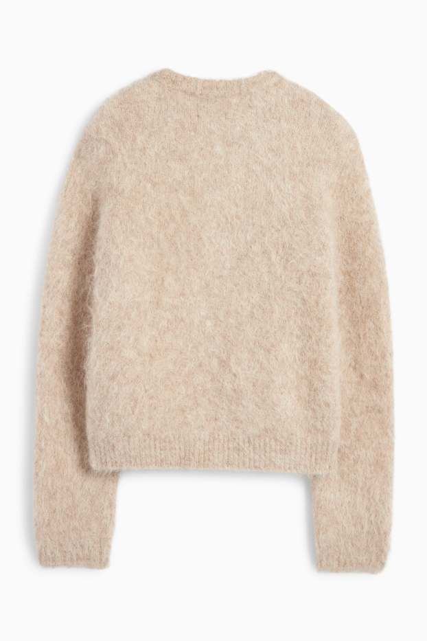 Femei - Cardigan tricotat - amestec de alpaca - bej