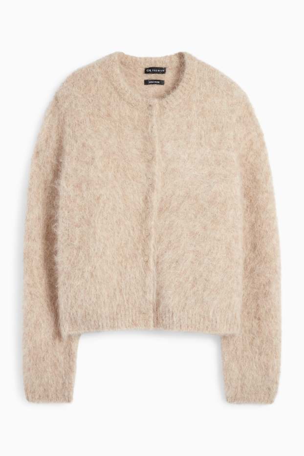 Femei - Cardigan tricotat - amestec de alpaca - bej