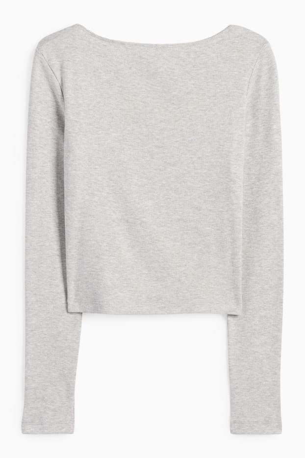Damen - Langarmshirt - gerippt - hellgrau-melange