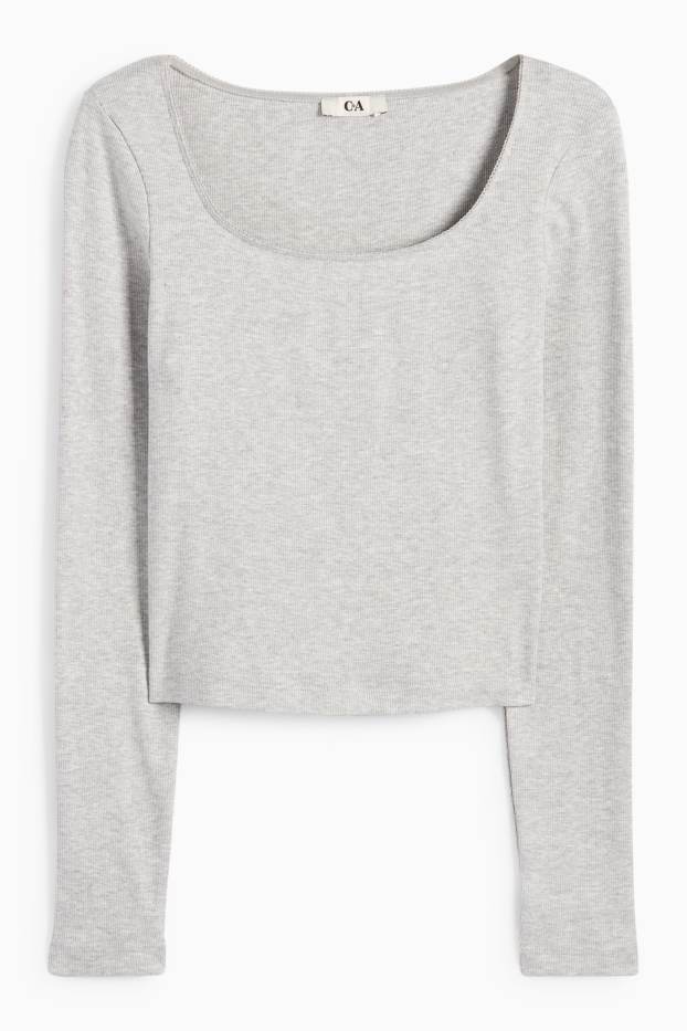 Damen - Langarmshirt - gerippt - hellgrau-melange