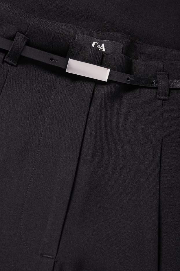 Damen - Stoffhose mit Gürtel - High Waist - Wide Leg - schwarz