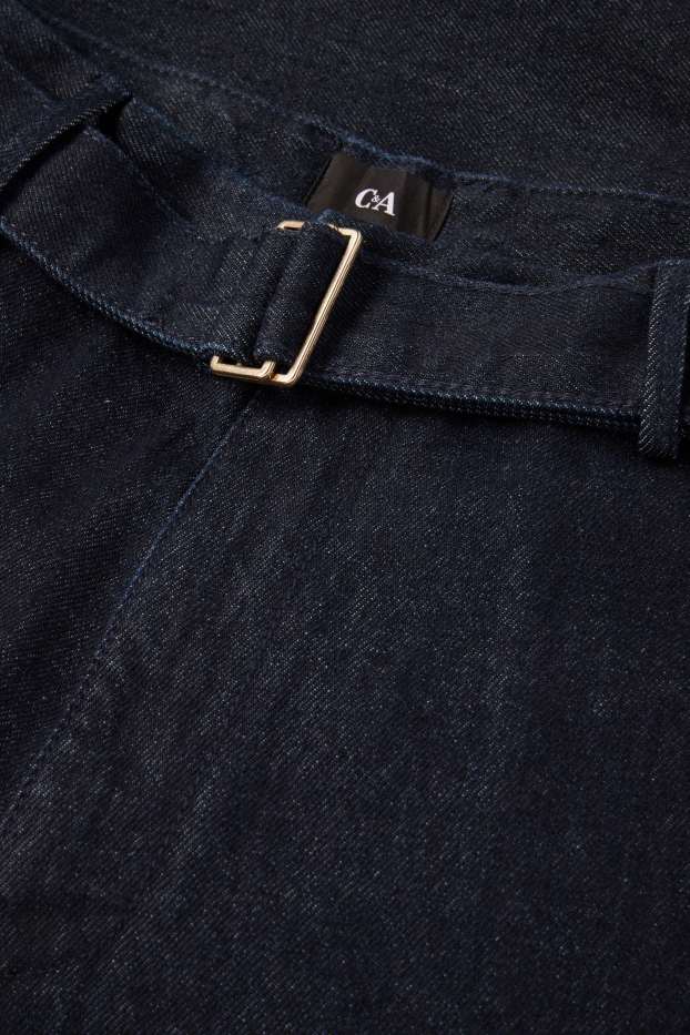 Femei - Barrel jeans cu curea - talie înaltă - denim-albastru închis