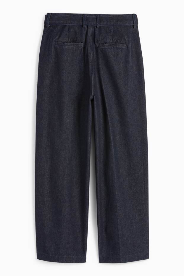 Femei - Barrel jeans cu curea - talie înaltă - denim-albastru închis