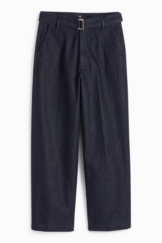 Femei - Barrel jeans cu curea - talie înaltă - denim-albastru închis