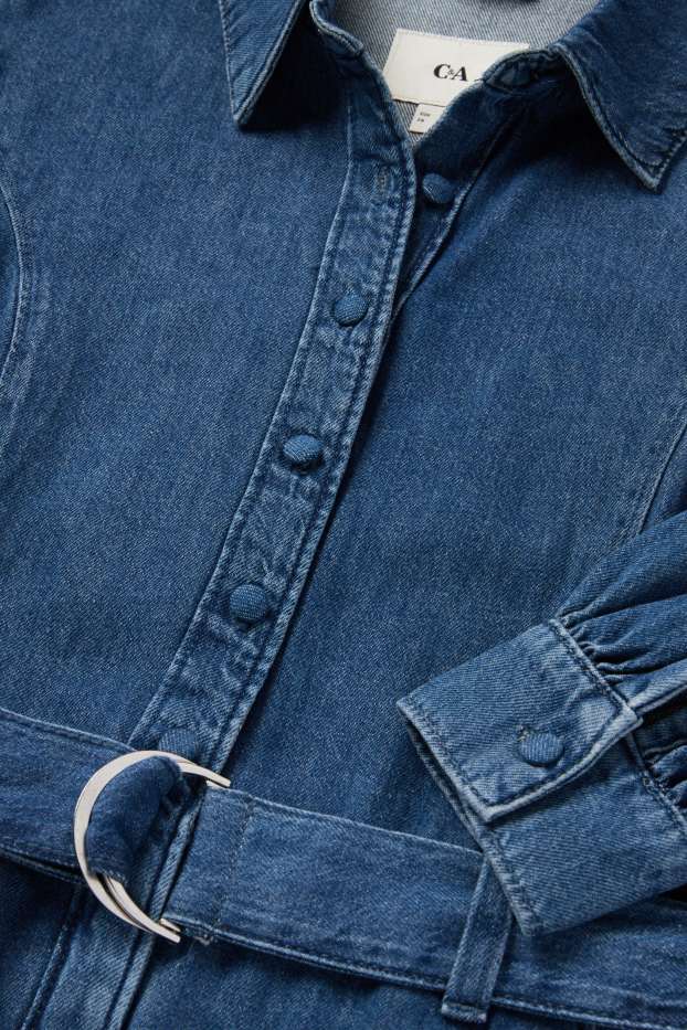 Femei - Salopetă din denim cu curea - denim-albastru