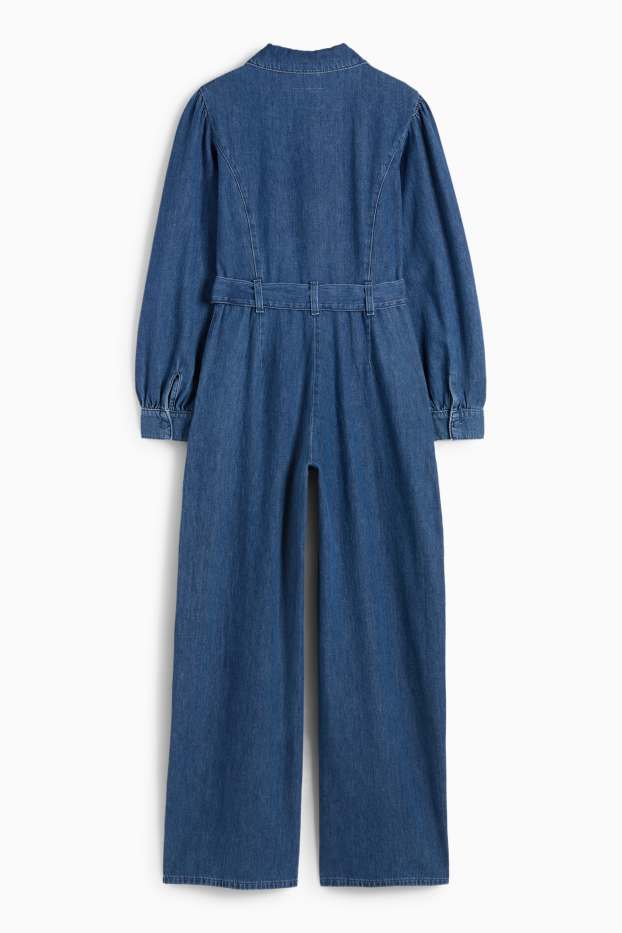 Femei - Salopetă din denim cu curea - denim-albastru