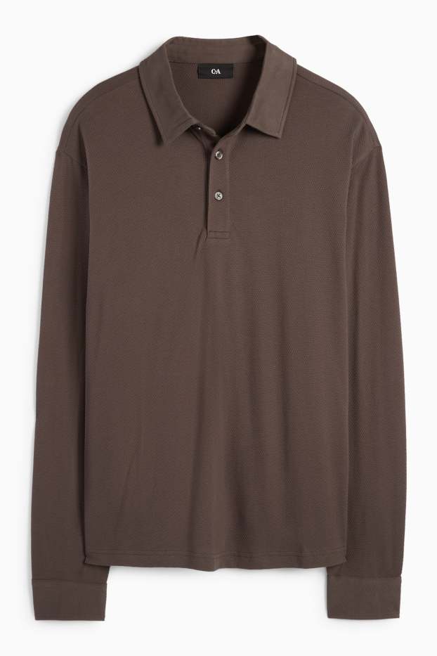 Bărbați - Tricou polo - regular fit - structurat - maro închis