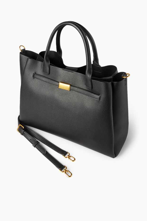 Femei - Geantă shopper mare cu curea detașabilă - imitație de piele - negru