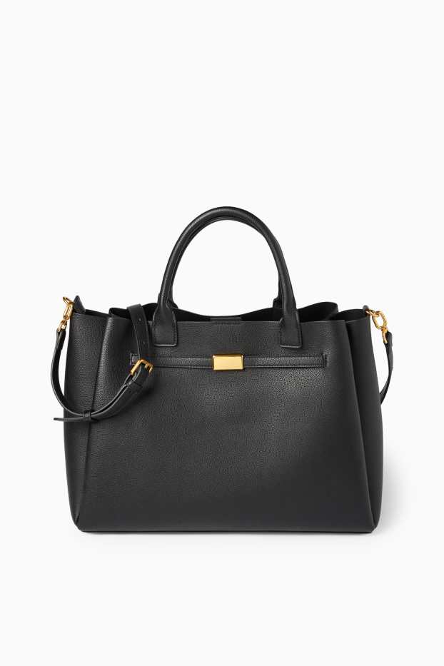 Femei - Geantă shopper mare cu curea detașabilă - imitație de piele - negru