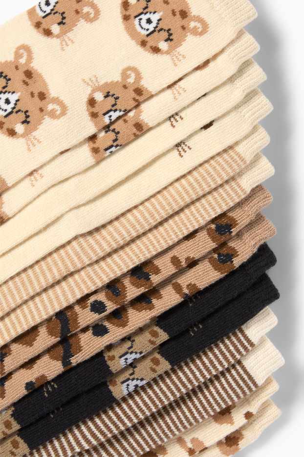 Copii - Fete - Multipack 7 perechi - leopard - șosete cu motive - bej