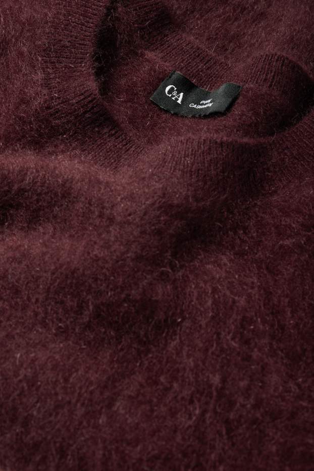 Femei - Pulover tricotat din cașmir - mânecă scurtă - bordo