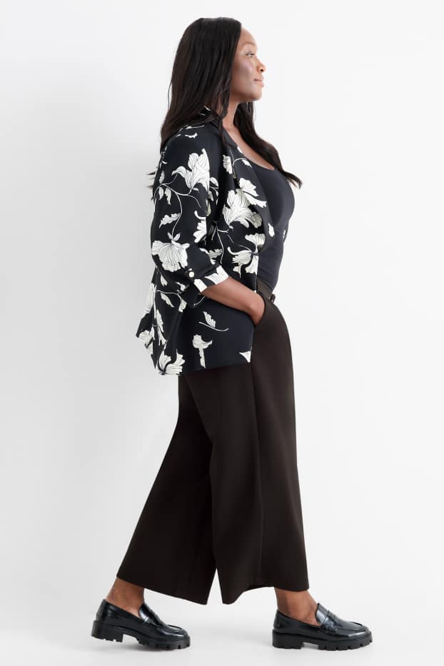 Femei - Pantaloni din jerseu - talie înaltă - wide leg - negru