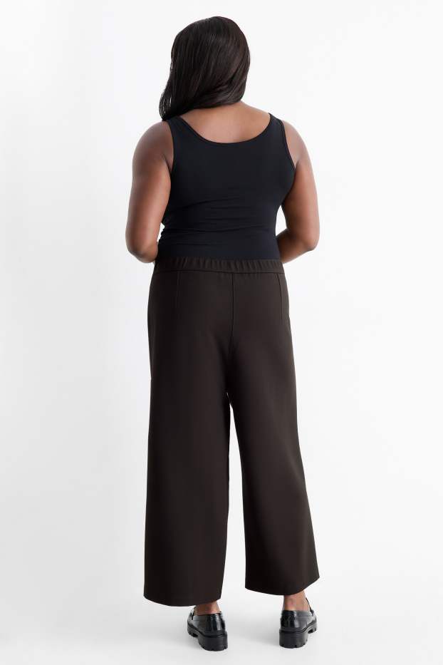 Femei - Pantaloni din jerseu - talie înaltă - wide leg - negru