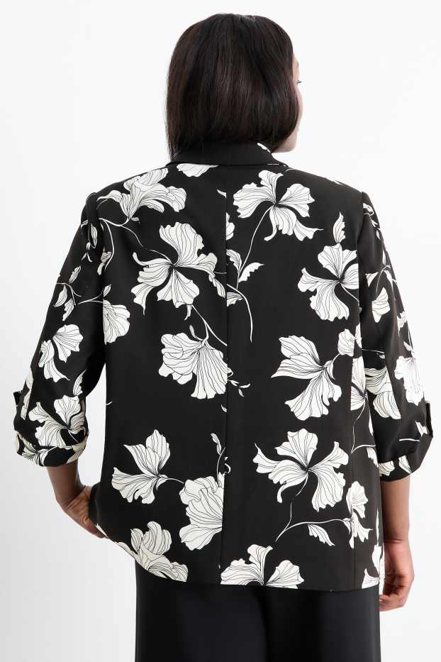 Femei - Blazer lung - relaxed fit - cu flori - negru / alb