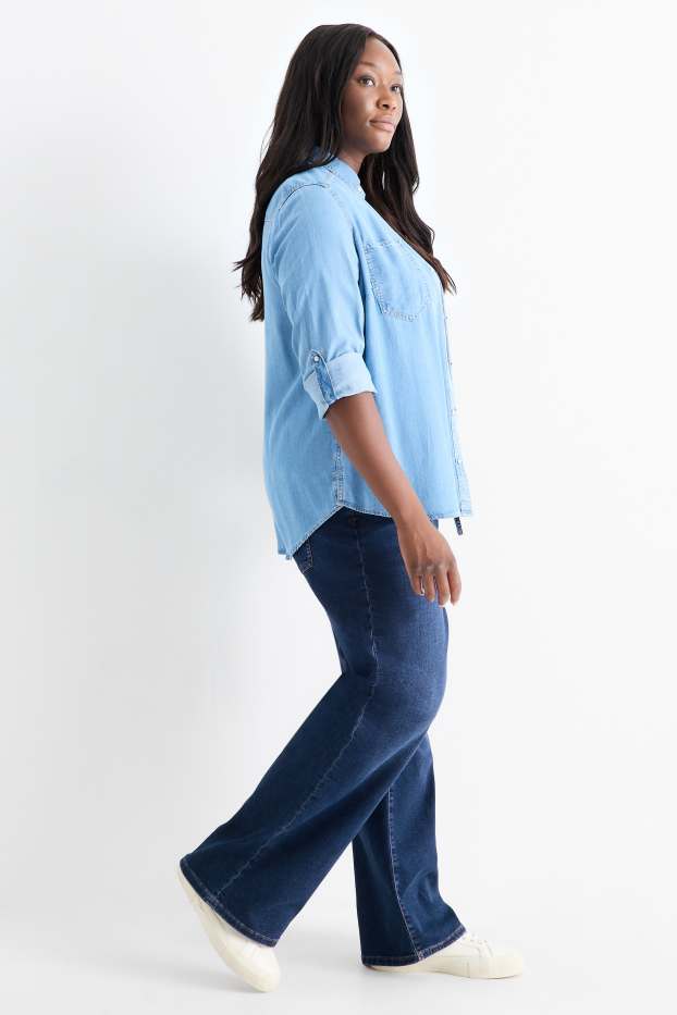 Femei - Wide leg jeans - talie medie - LYCRA® - denim-albastru închis