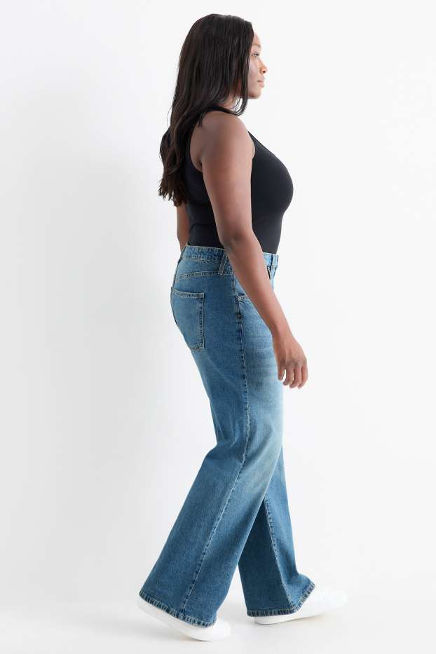 Femei - Wide leg jeans - talie înaltă - denim-albastru