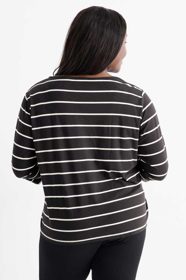 Femei - Tricou cu mânecă lungă - cu dungi - negru