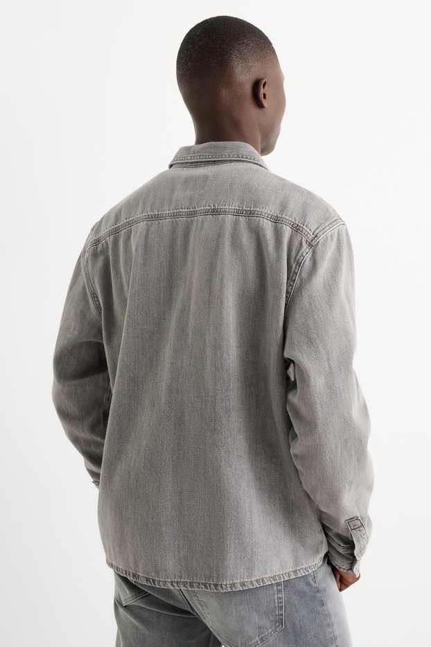 Bărbați - Cămașă din denim - relaxed fit - guler Kent - denim-gri deschis