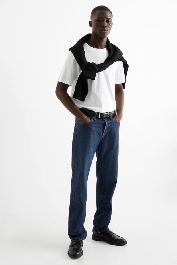 Bărbați - Regular jeans cu fentă cu nasturi - denim-albastru