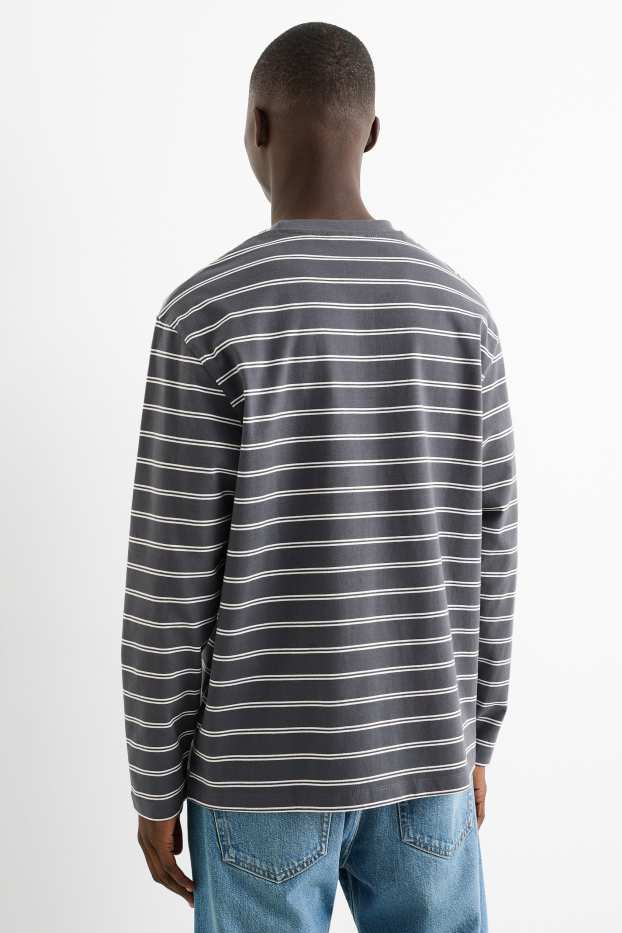 Bărbați - Tricou cu mânecă lungă - cu dungi - gri
