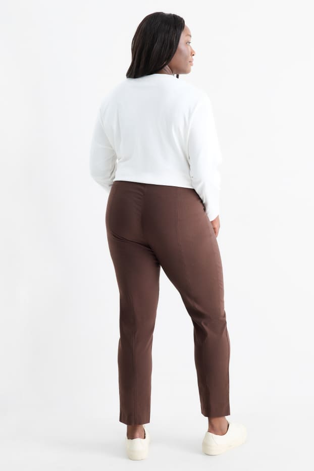 Dona - Pantalons de tela - high waist - straight fit - LYCRA® - marró fosc