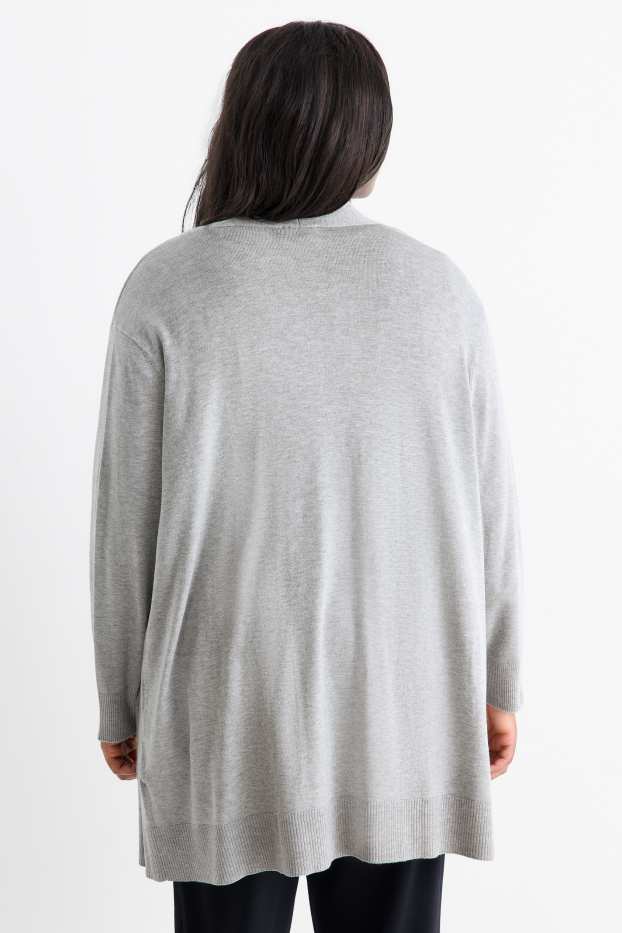 Femei - Cardigan tricotat lung - gri deschis
