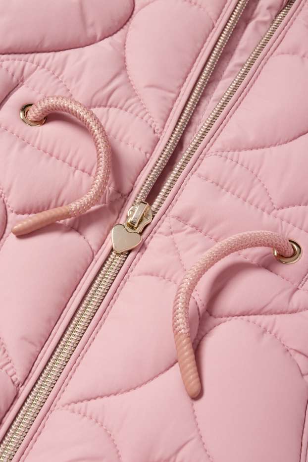 Children Girls - Quilted gilet with hood - water-repellent - patterned - rose