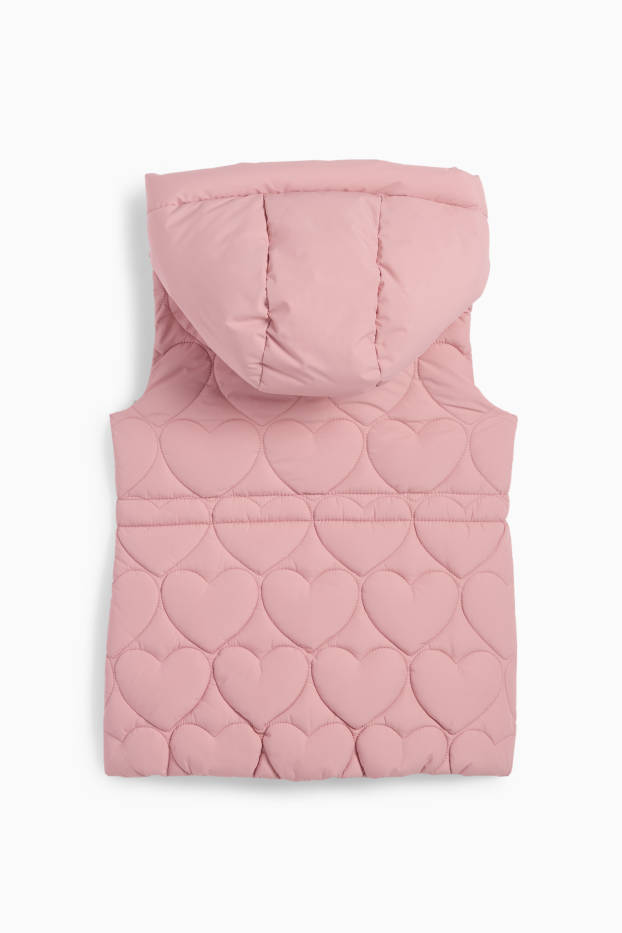 Children Girls - Quilted gilet with hood - water-repellent - patterned - rose