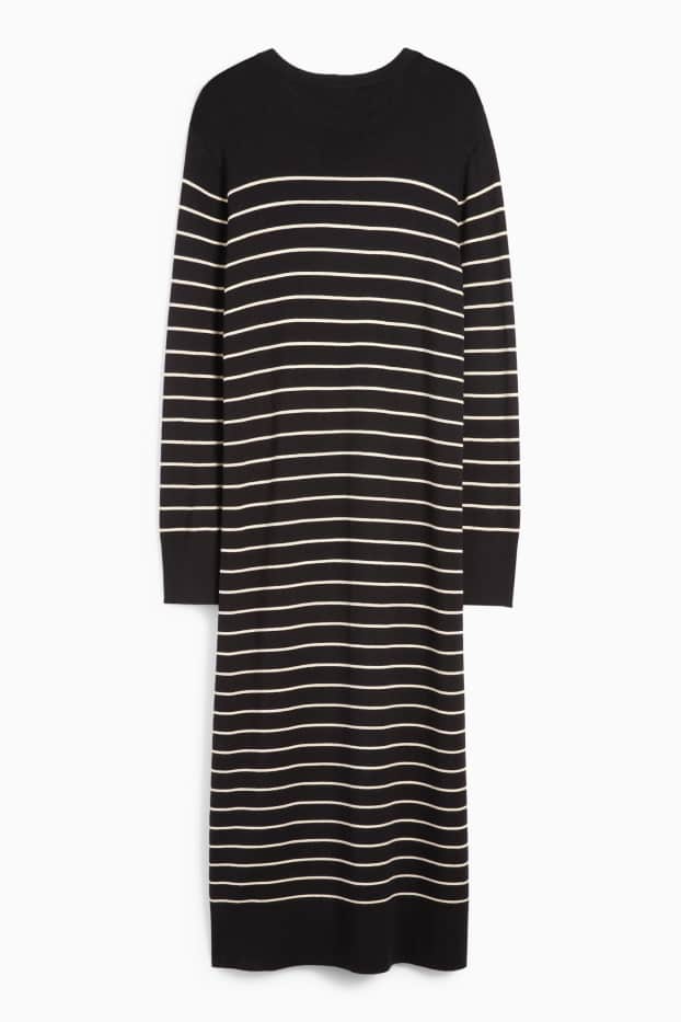 Femei - Rochie din tricot - cu dungi - negru
