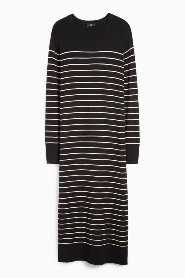 Femei - Rochie din tricot - cu dungi - negru