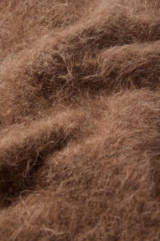 Femei - Pulover tricotat - cu mânecă scurtă - amestec de lână alpaca - maro