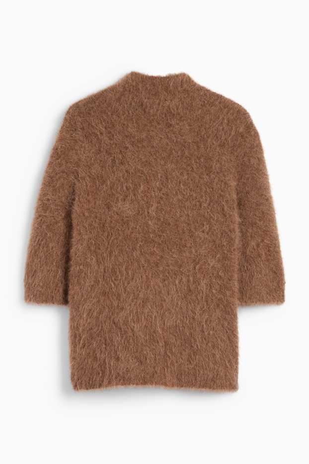 Femei - Pulover tricotat - cu mânecă scurtă - amestec de lână alpaca - maro