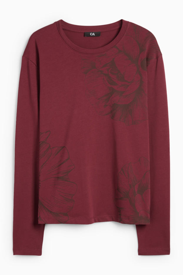 Femmes - Haut à manches longues - motif floral - bordeaux