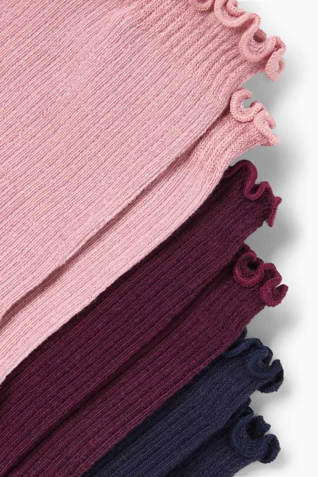 Dámské - Multipack 3 ks - ponožky - žebrované - tmavě růžová