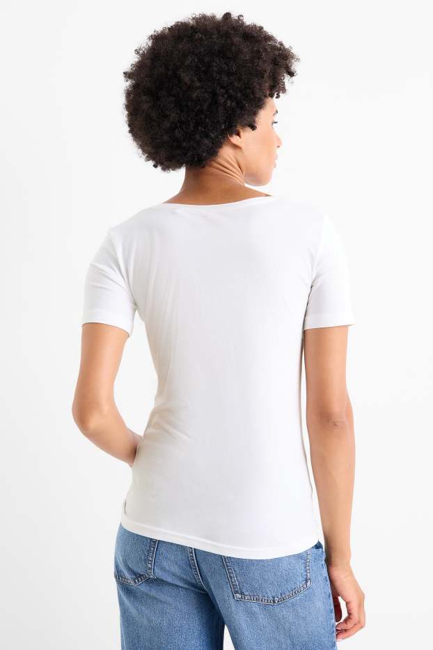 Femei - Multipack 3 buc. - tricou basic cu decolteu în V - slim fit - alb