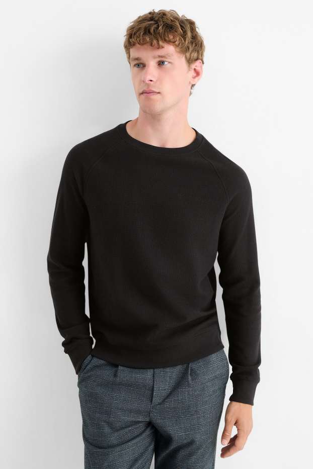Heren - Longsleeve - met structuur - zwart