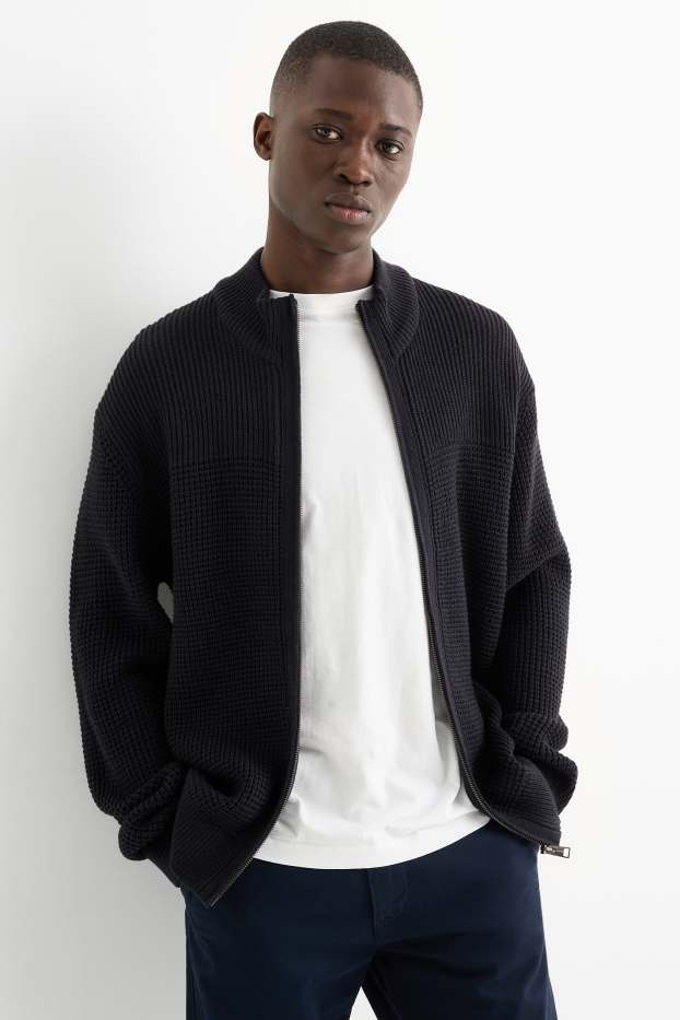 Heren - Gebreid vest - met structuur - donkerblauw