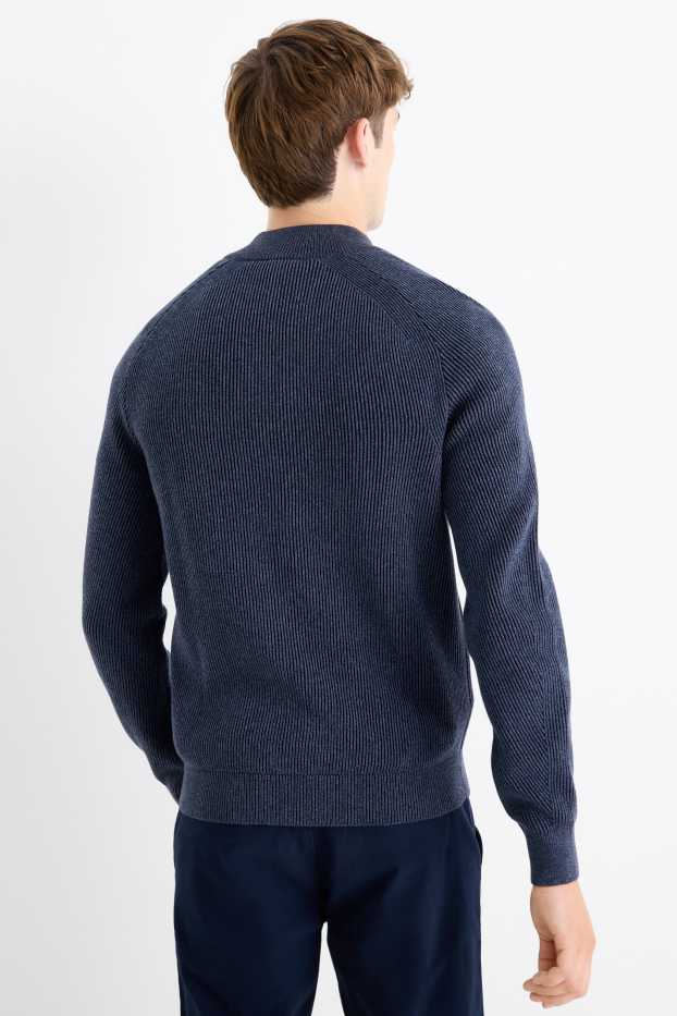 Herren - Strickjacke - gerippt - dunkelblau