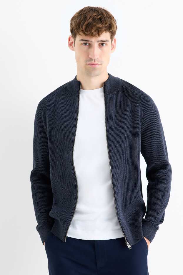 Herren - Strickjacke - gerippt - dunkelblau